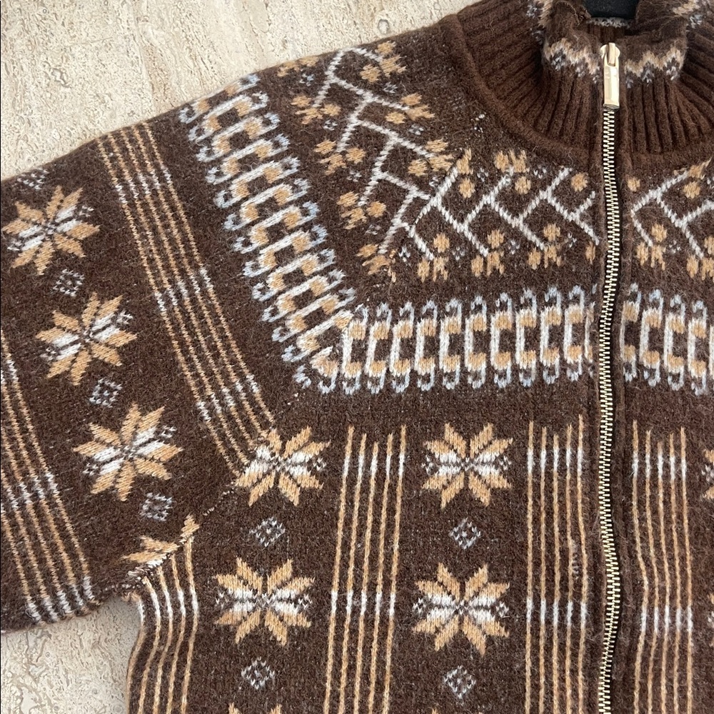 HOUSE OF HARLOW 1960 Brown Mock Neckline Double Zipper Wool Blend Sweater Size S - Picture 14 of 16